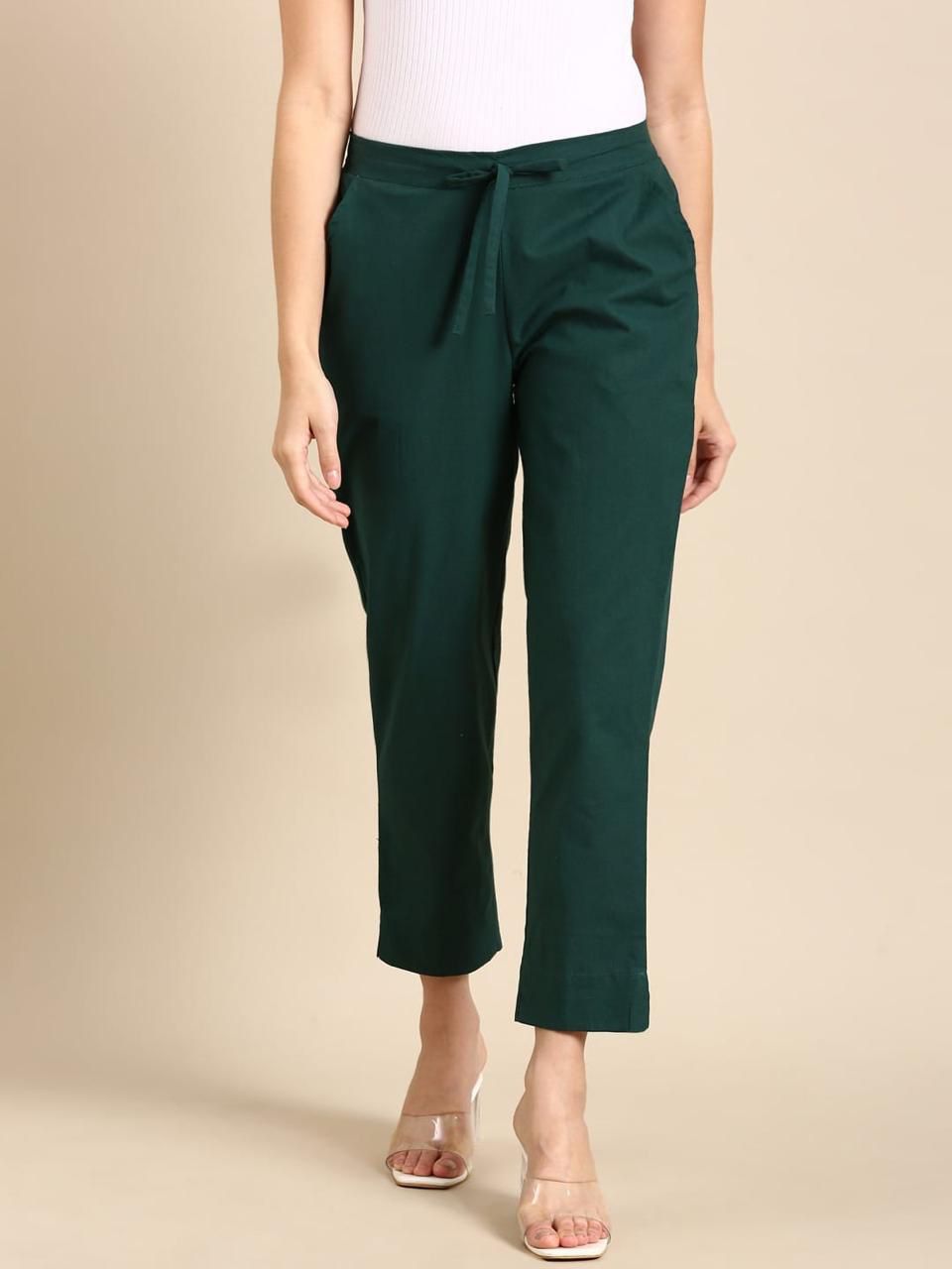 Bottle Green Cotton Pants