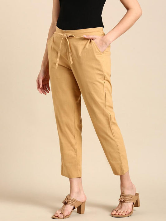 Cream Cotton Pants - Shade B