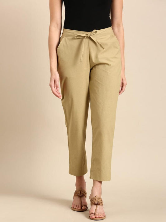 Cream Cotton Pants-Shade A