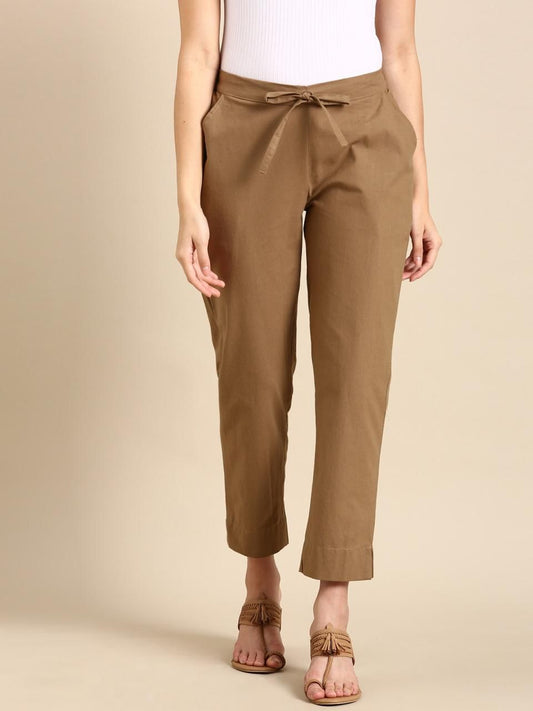 Brown Cotton Pants - Shade A